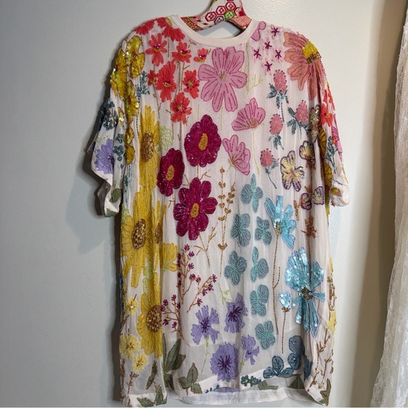 Free People Jewel Embellished Beaded Colorful T Shirt Mini Dress M - Picture 5 of 13